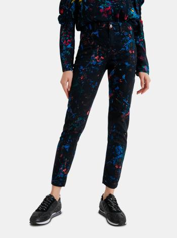 Čierne dámske vzorované skrátené slim fit rifle  Desigual Splatter