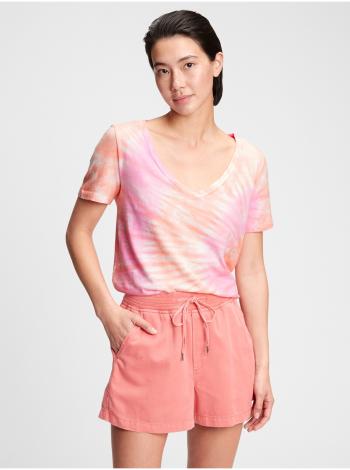 Tričko organic vintage tie-dye v-neck t-shirt Ružová