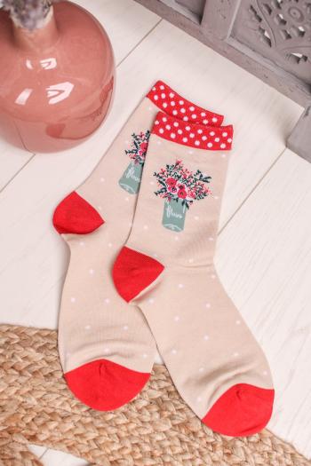 Smotanovo-červené ponožky Flora Socks
