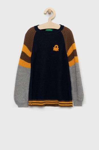 Detský sveter s prímesou vlny United Colors of Benetton tmavomodrá farba,