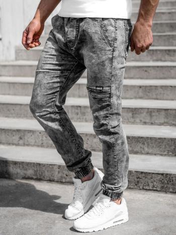 Sivé pánske riflové jogger nohavice s opaskom Bolf T392