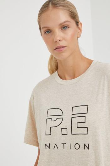 Bavlnené tričko P.E Nation béžová farba,