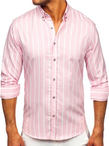 Ružová pánska pruhovaná košeľa s dlhými rukávmi Bolf 20730
