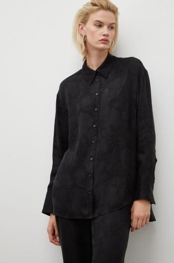 Košeľa Birgitte Herskind dámska, čierna farba, voľný strih, s klasickým golierom