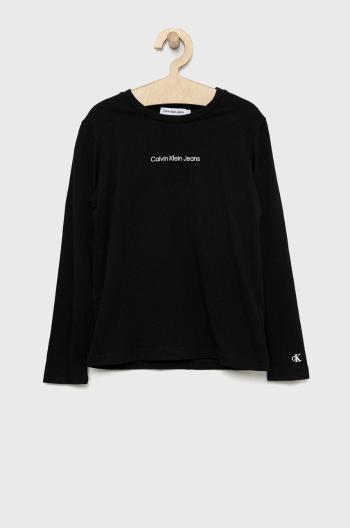 Detská bavlnená košeľa s dlhým rukávom Calvin Klein Jeans čierna farba,