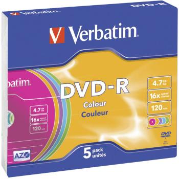 Verbatim 43557 DVD-R 4.7 GB 5 ks SlimCase farebné
