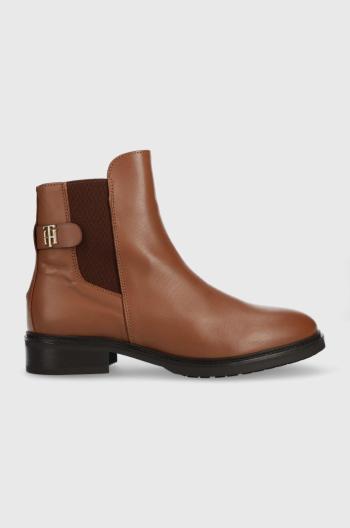 Kožené topánky chelsea Tommy Hilfiger Th Leather Flat Boot dámske, hnedá farba, na plochom podpätku,