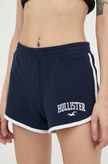 Šortky Hollister Co. dámske, tmavomodrá farba, s nášivkou, stredne vysoký pás