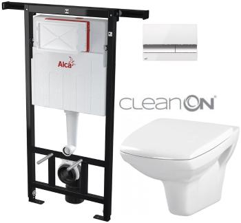 ALCADRAIN Alcadrain Jádromodul - predstenový inštalačný systém s bielym / chróm tlačidlom M1720-1 + WC CERSANIT CLEANON CARINA + SEDADLO AM102/1120 M1720-1 CA1