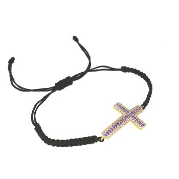 Ochranný náramok Zlatý kríž s fialovými kamienkami