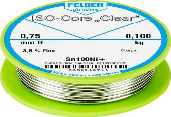Felder Löttechnik ISO-Core "Clear" Sn100Ni+ spájkovací cín cievka Sn99,25Cu0,7Ni0,05 0.100 kg 0.75 mm