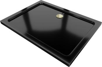 MEXEN/S - Flat sprchová vanička obdĺžniková slim 120 x 80 cm, černá + zlatý sifón 40708012G