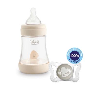 Chicco Fľaša dojčenská Perfect 5 silikón chlapec + vzorka Cumlík Physio Micro béžová 150 ml