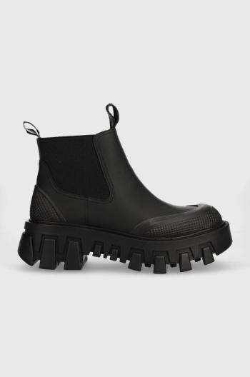 Členkové topánky Tommy Jeans TJW RUBBER RAIN BOOT dámske, čierna farba, na platforme, EN0EN02234