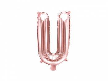 PartyDeco Fóliový balón Mini - Písmeno U 35 cm ružovo-zlatý