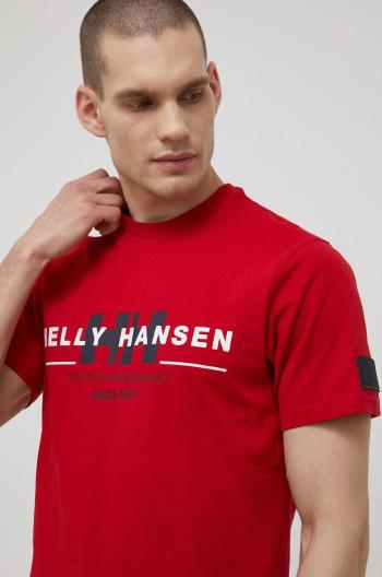 Bavlnené tričko Helly Hansen červená farba, s potlačou