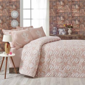 Ružový pléd cez posteľ na dvojlôžko s obliečkami na vankúše Livia, 200 × 220 cm