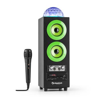 Auna DiscoStar Green, prenosný 2.1 bluetooth reproduktor, USB, akumulátor, LED, mikrofón