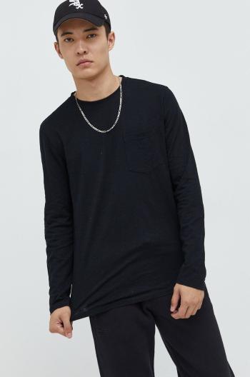 Bavlnené tričko s dlhým rukávom Superdry čierna farba, jednofarebné