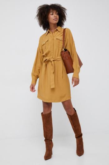 Šaty Sisley béžová farba, mini, rovný strih