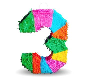 Piñata číslo " 3 " farebná - rozbitná, 50x35x7,5 cm - GoDan