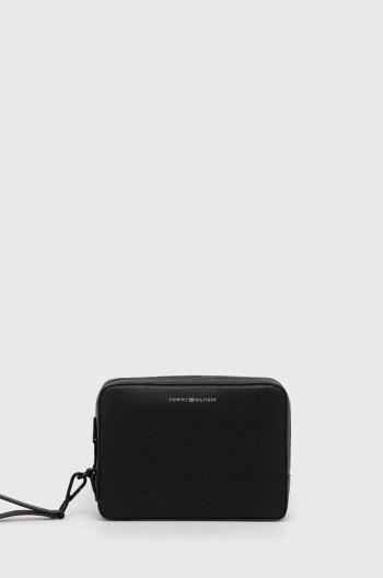 Kožená kozmetická taška Tommy Hilfiger čierna farba