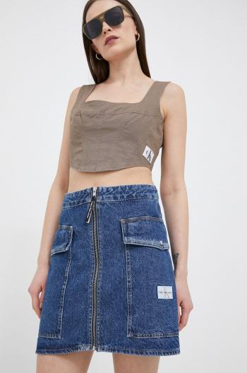 Rifľová sukňa Calvin Klein Jeans mini, áčkový strih