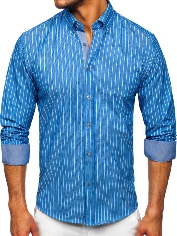 Blankytne modrá pánska pruhovaná košeľa s dlhými rukávmi Bolf 20731-1