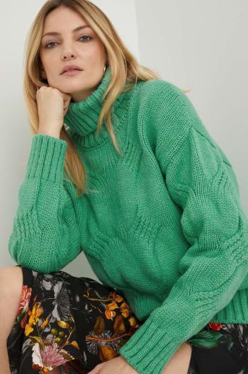 Vlnený sveter Answear Lab dámsky, zelená farba, s rolákom