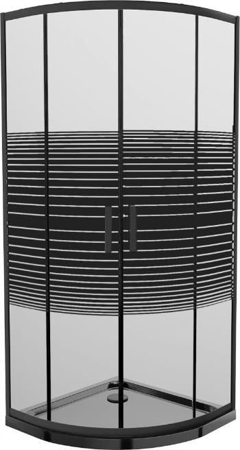 MEXEN/S - Apia sprchovací kút štvrťkruh 80x80 cm, pruhy, čierna + čierna vanička so sifónom 863-080-080-70-20-4170B