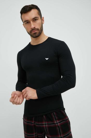 Tričko s dlhým rukávom Emporio Armani Underwear čierna farba, jednofarebné