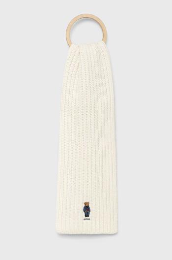 Šál s prímesou vlny Polo Ralph Lauren biela farba, jednofarebný