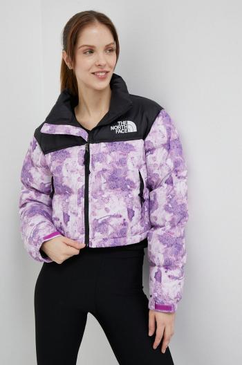 Páperová bunda The North Face NUPTSE SHORT JACKET dámska, fialová farba, zimná