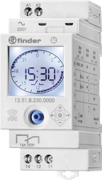 Finder spínacie hodiny na DIN lištu Prevádzkové napätie: 230 V/AC 12.51.8.230.0000 1 prepínací 16 A 250 V/AC denný progr