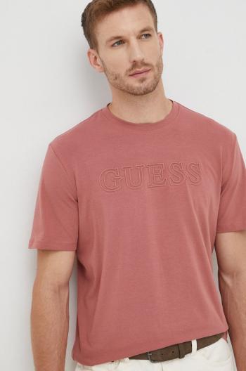 Tričko Guess pánske, ružová farba, s nášivkou
