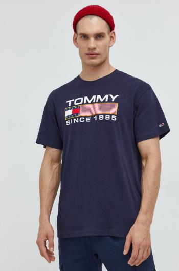 Bavlnené tričko Tommy Jeans tmavomodrá farba, s potlačou