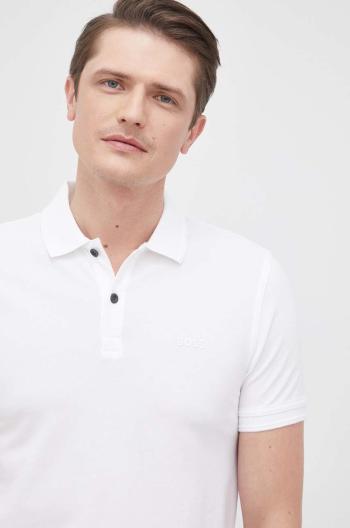Bavlnené polo tričko BOSS Boss Casual biela farba, jednofarebné