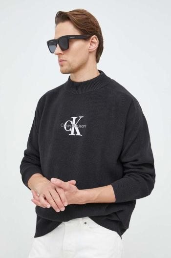 Bavlnený sveter Calvin Klein Jeans pánsky, čierna farba, tenký