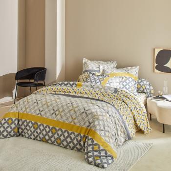 Blancheporte Bavlnená posteľná bielizeň Marlow s geometrickým vzorom, zn. Colombine, bavlna sivá/žltá napínacia plachta 90x190cm