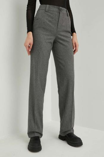 Vlnené nohavice Answear Lab dámske, šedá farba, široké, vysoký pás