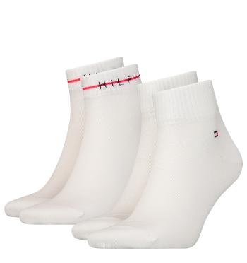 TOMMY HILFIGER - 2PACK stripe logo quarter pánske ponožky biele-43-46