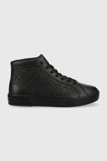Kožené tenisky Tommy Hilfiger Th Monogram Leather Sneaker High čierna farba,