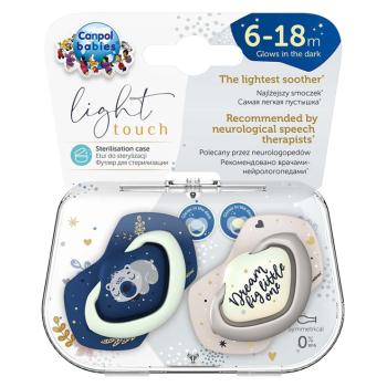 CANPOL BABIES Súprava symetrických silikónových cumlíkov light touch 6 - 18 m sleepy koala modrý