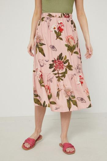Ľanová sukňa Medicine ružová farba, midi, áčkový strih
