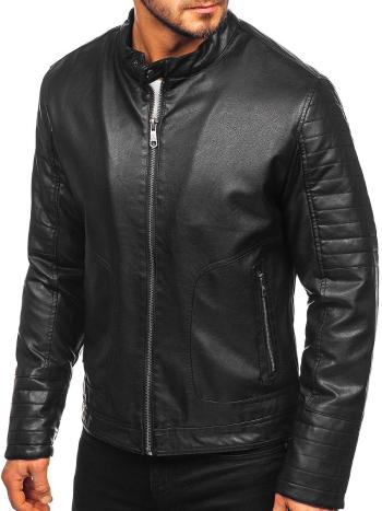 Čierna pánska zateplená motorkárska koženková bunda Bolf 92531