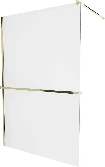 MEXEN/S - KIOTO Sprchová zástena WALK-IN s poličkou a držiakom uterákov 100 x 200 cm, transparent 8 mm, zlatá 800-100-121-50-00