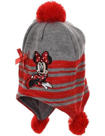 Minnie mouse šedo-červená dievčenská čiapka s brmbolcom vel. 52
