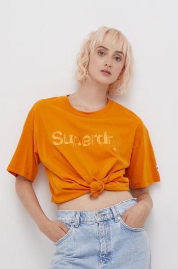 Bavlnené tričko Superdry oranžová farba