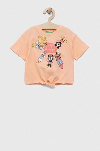 Detské bavlnené tričko United Colors of Benetton x Disney oranžová farba