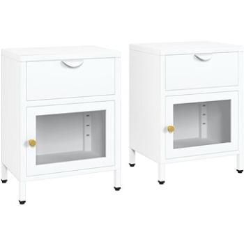 SHUMEE Nočné stolíky 2 ks biele 40 × 30 × 54,5 cm oceľ a sklo, 3095203